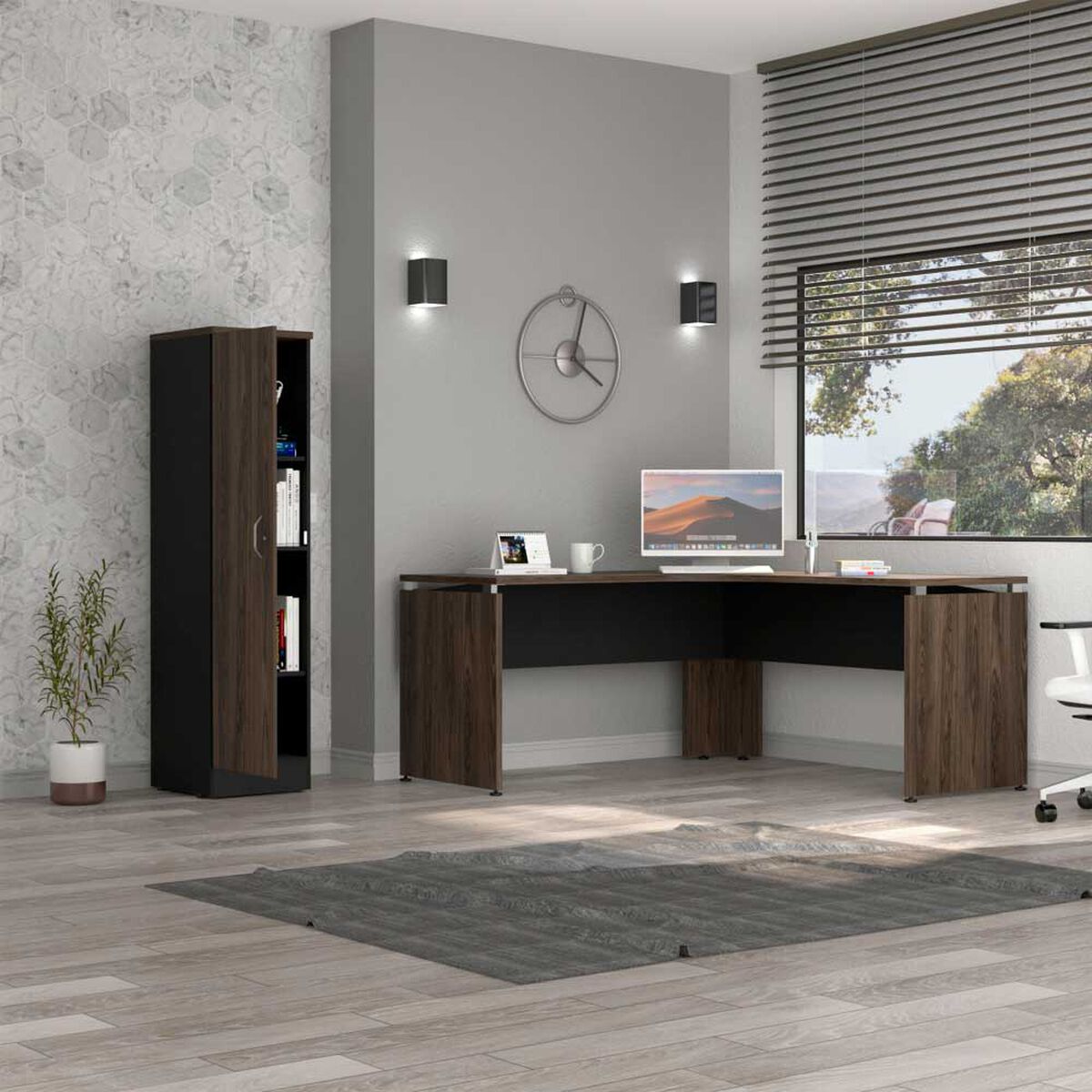 Combo Escritotio + Biblioteca 1 Puerta TuHome Home Office Negro Soft-Co&ntilde;ac