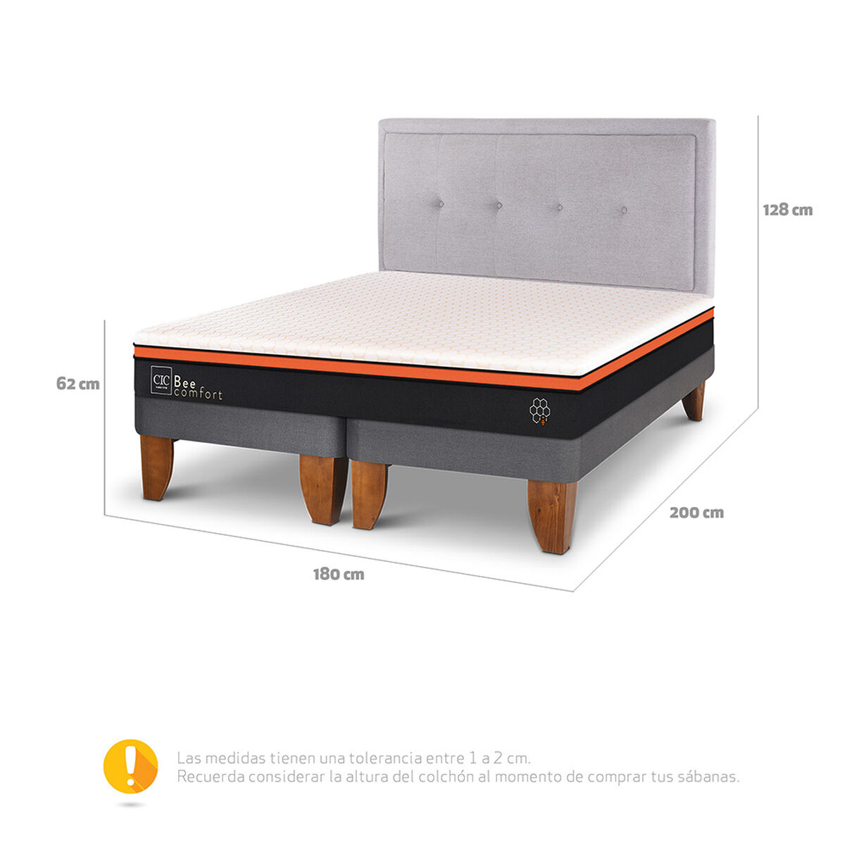 Cama Europea CIC Base Dividida King Bee Comfort + Respaldo