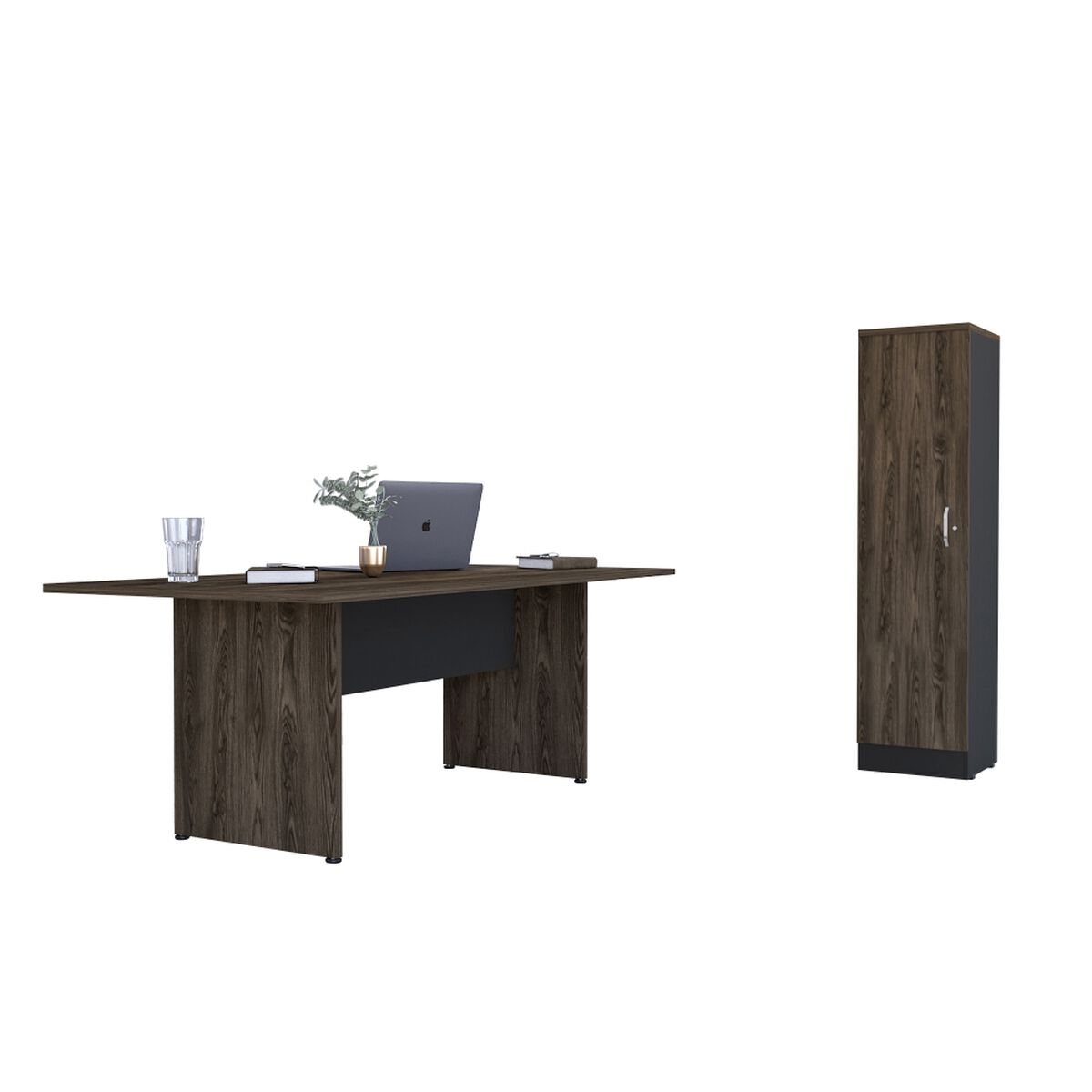 Combo Oficina Mesa Reuni&oacute;n + Biblioteca 1 Puerta Negro TuHome Home Office