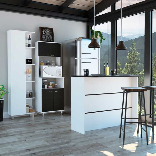 Combo Mueble Microondas + Barra de Cocina + Optimizador TuHome Kitchen Wenge Blanco