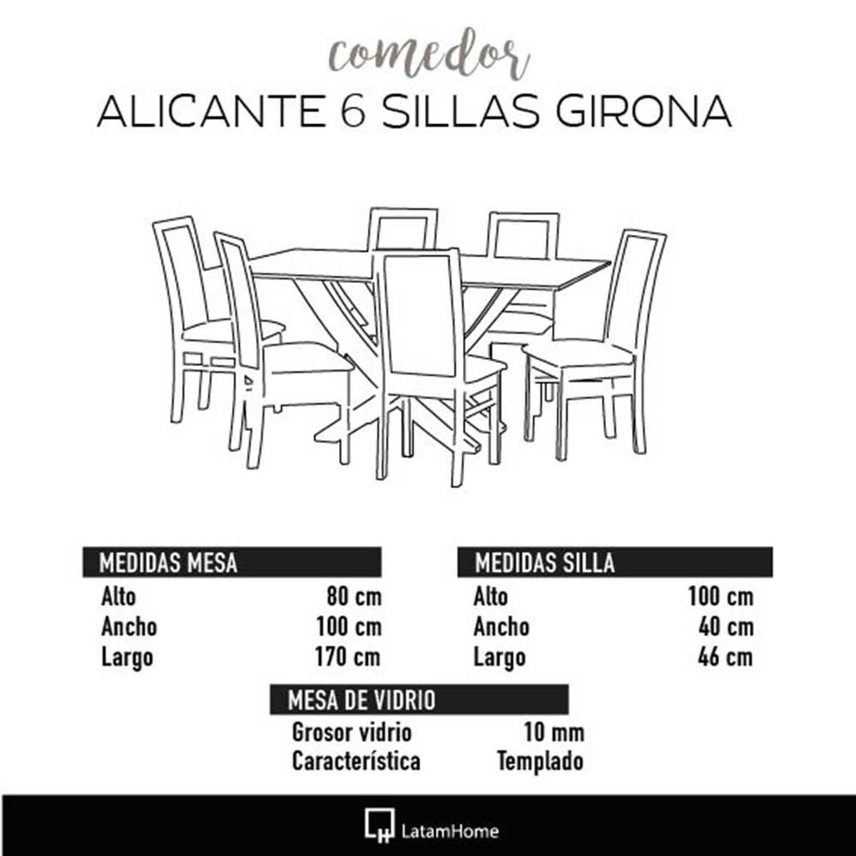 Juego de Comedor Latam Home Alicante 6 Sillas Negro