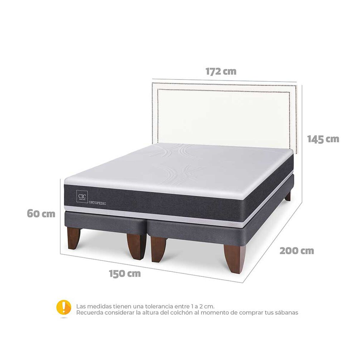 Cama Europea CIC Base Dividida 2 Plazas Ortopedic + Respaldo Danubio
