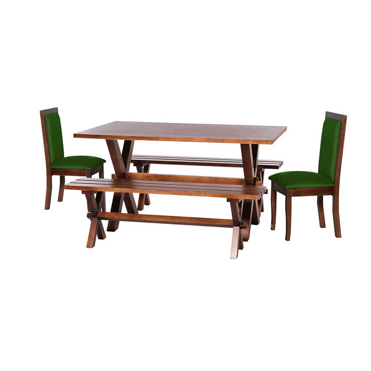 Juego de Comedor Latam Home Sevilla Girona 2 Sillas + 2 Bancas Velvet Verde