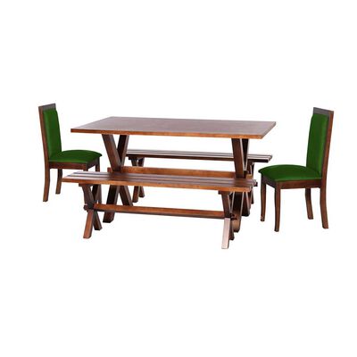 Juego de Comedor Latam Home Sevilla Girona 2 Sillas + 2 Bancas Velvet Verde