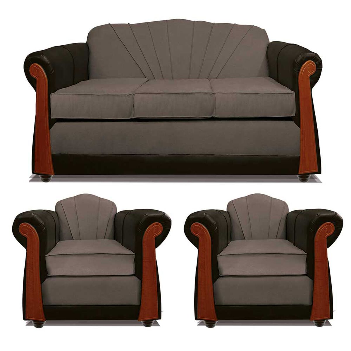 Juego de Living Elegant Detail Marsella Sofá 3 Cuerpos + Dos Sillones 1 Cuerpo Gris