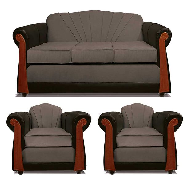 Juego de Living Elegant Detail Marsella Sofá 3 Cuerpos + Dos Sillones 1 Cuerpo Gris