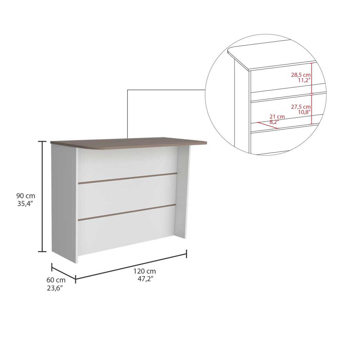 Barra Auxiliar TuHome Fendi 4 Puertas Blanco Castaño