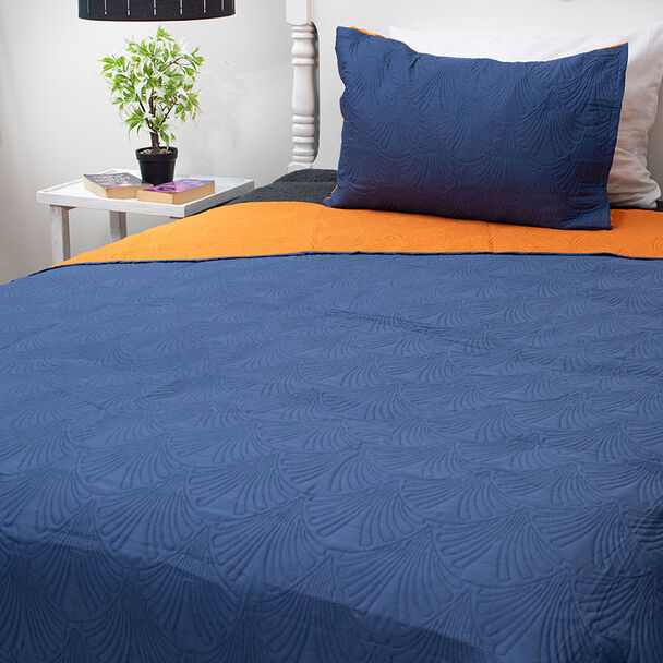 Quilt Doral 1,5 Plazas Azul y Naranjo Hotpress Bicolor