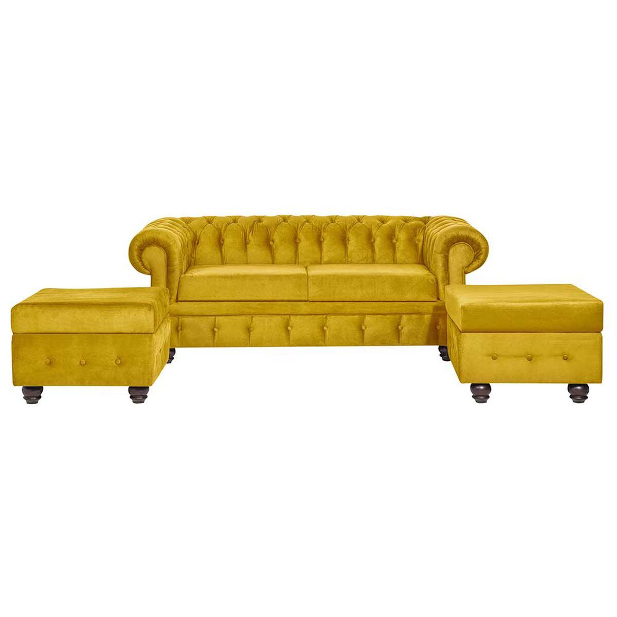 Juego de Living Innovamuebles Manchester Sofá 3 Cuerpos + Dos Pouf 1 Cuerpo Mostaza