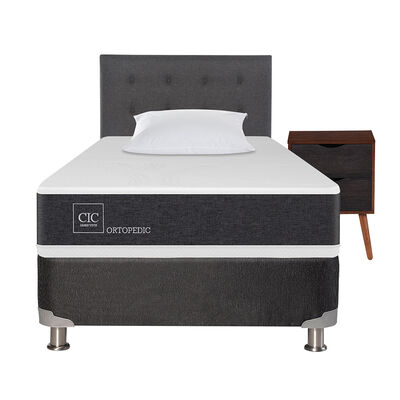 Imagen 1 del producto Box Spring CIC 1,5 Plazas New Ortopedic + Respaldo + Velador Eufrates + Almohada