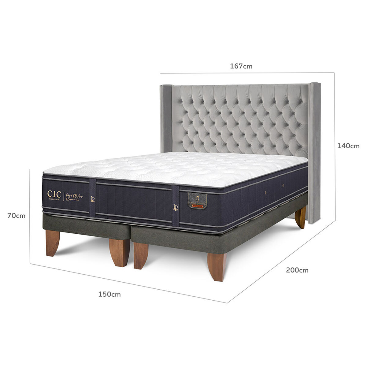Cama Europea CIC Base Dividida 2 Plazas Grand Premium + Respaldo Sesia