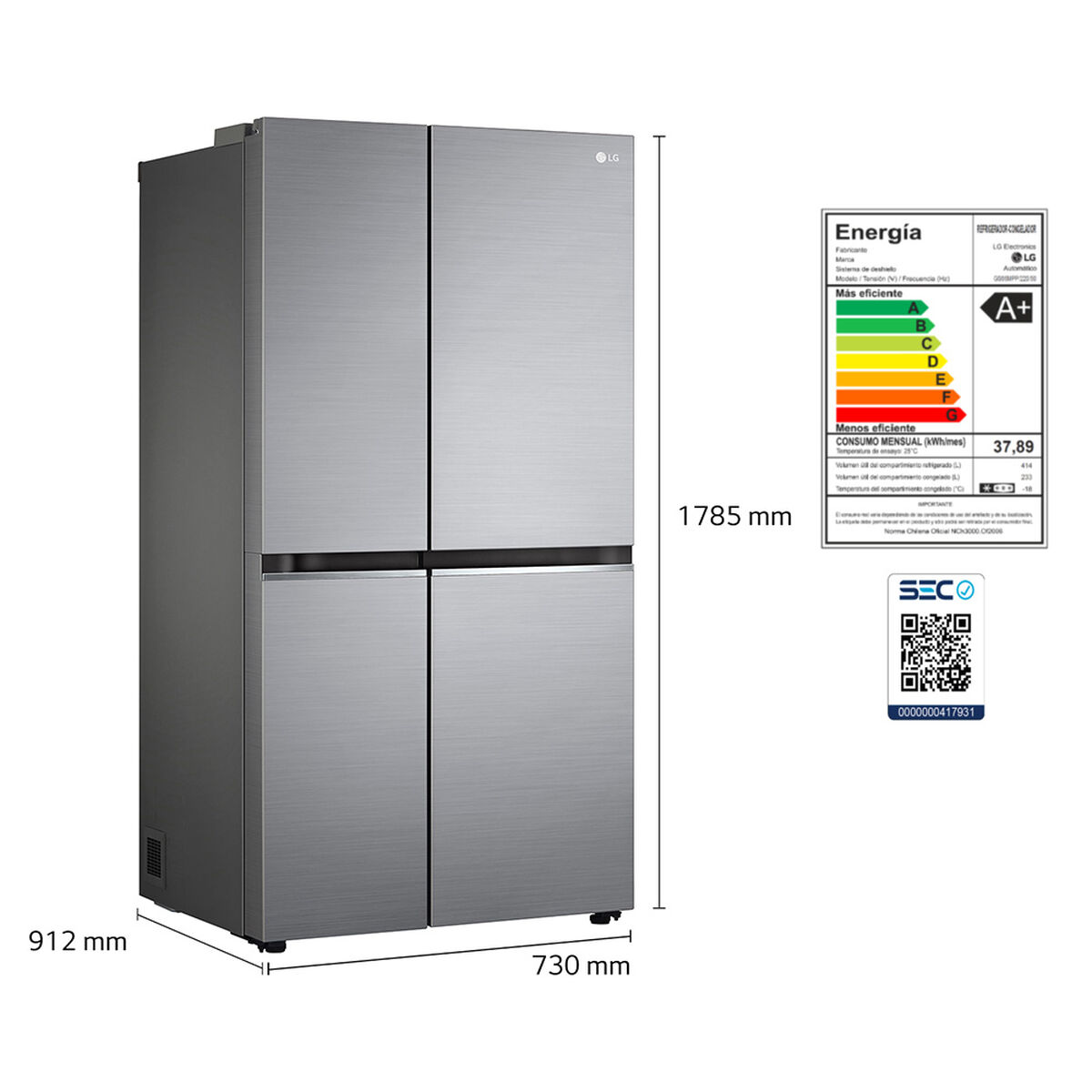 Refrigerador Side by Side LG GS66MPP 647 lts. Smart Inverter Compressor