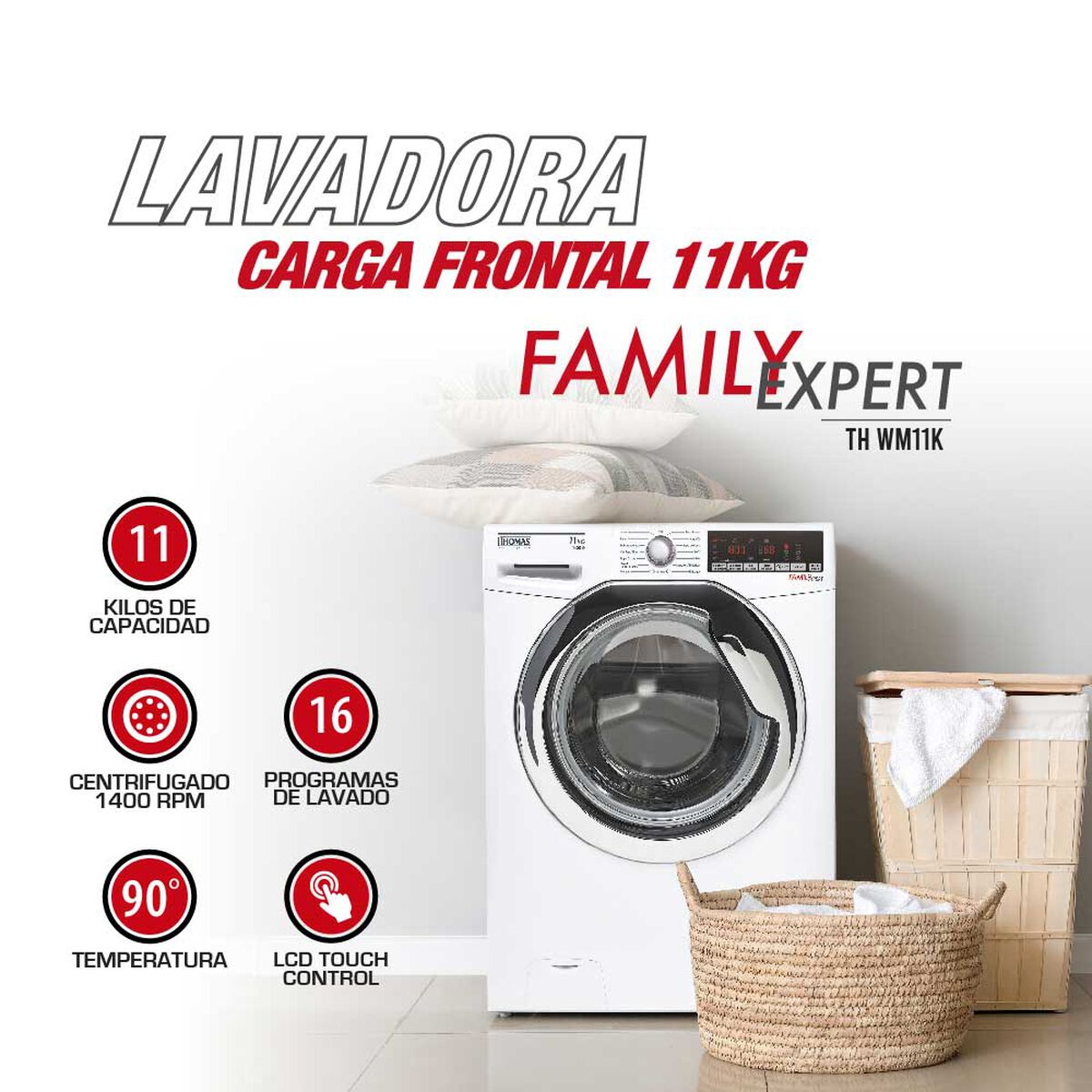Lavadora Automática Thomas TH-WM11K 11 kg.