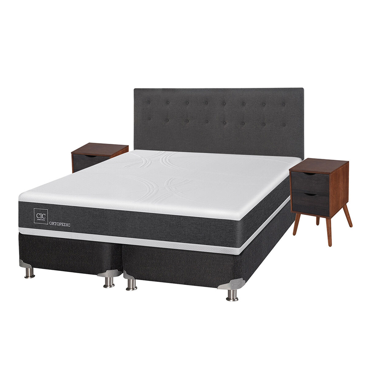 Box Spring CIC king New Ortopedic + Respaldo + velador Eufrates