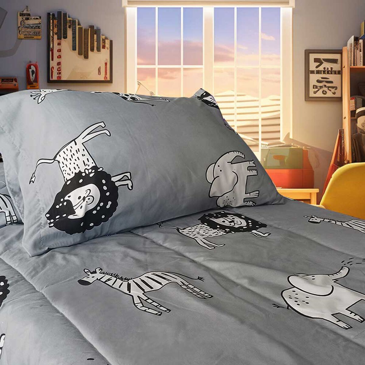 Plumón Illusions 1,5 plazas Infantil Jungle Gris