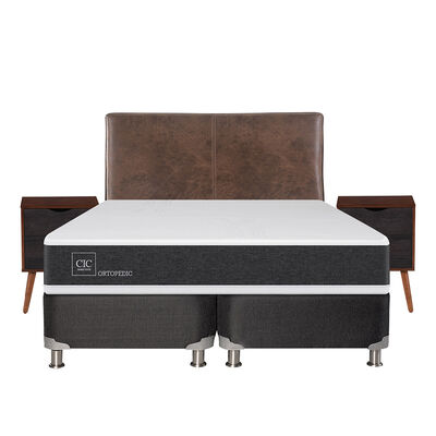 Imagen 1 del producto Box Spring CIC Base Dividida King New Ortopedic + Respaldo + 2 Veladores Baker