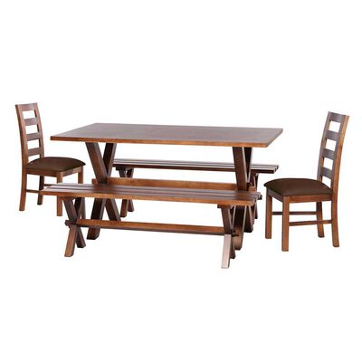 Juego de Comedor Latam Home Sevilla Granada 2 Sillas + 2 Bancas PU Chocolate