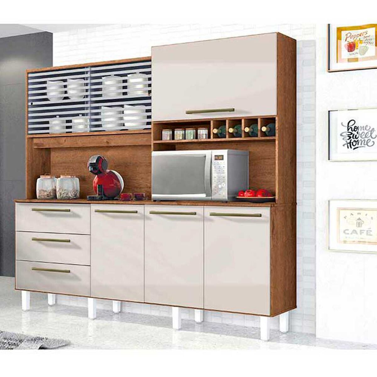 Combo Mueble Auxiliar Casanova Clean 1 Cajón 1 Puerta + Mueble de Cocina Mega 3 Cajones 6 Puertas