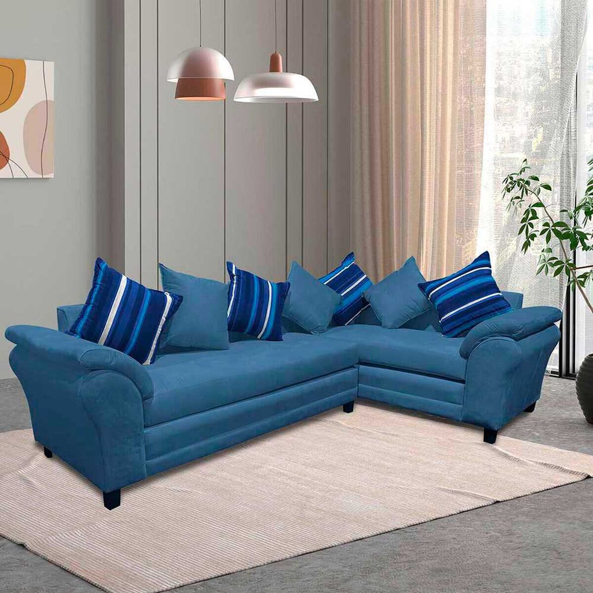 Sof&aacute; Seccional Derecho Living Factory Capri 5 Cuerpos Azul Piedra