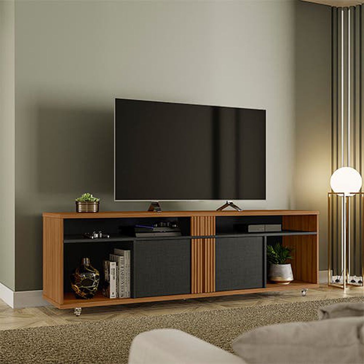 Rack TV Home Mobili Casen Hasta 70" Freijo Negro