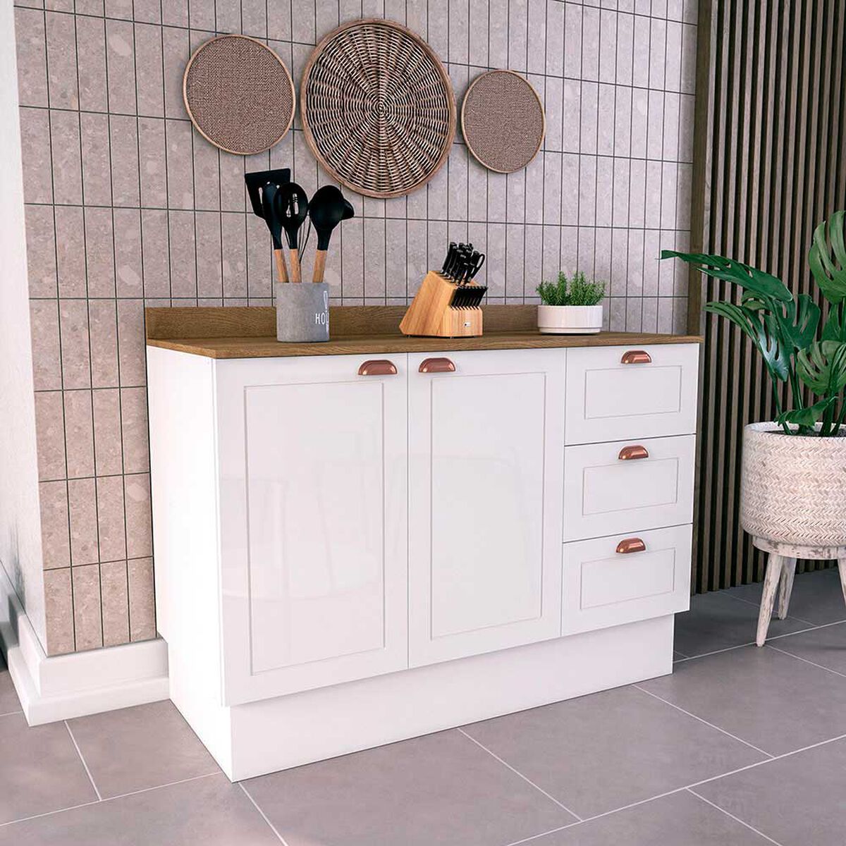 Mueble Base de Cocina Royal Vekkahome 2 Puertas 3 Cajones Blanca