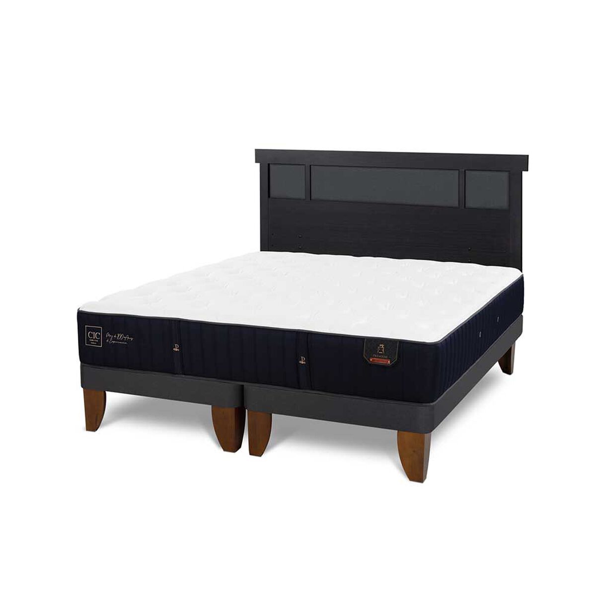 Cama Europea CIC Base Dividida King Premium + Respaldo Dublin Negro