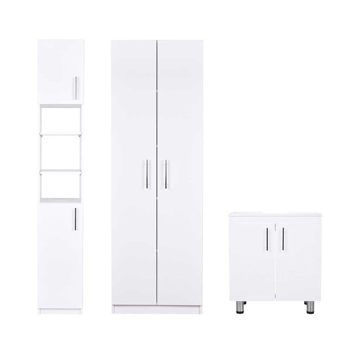 Combo Vanitorio 2 Puertas + Despensero 2 Puertas + Estante Organizador de Baño 2 Puertas CIC Blanco