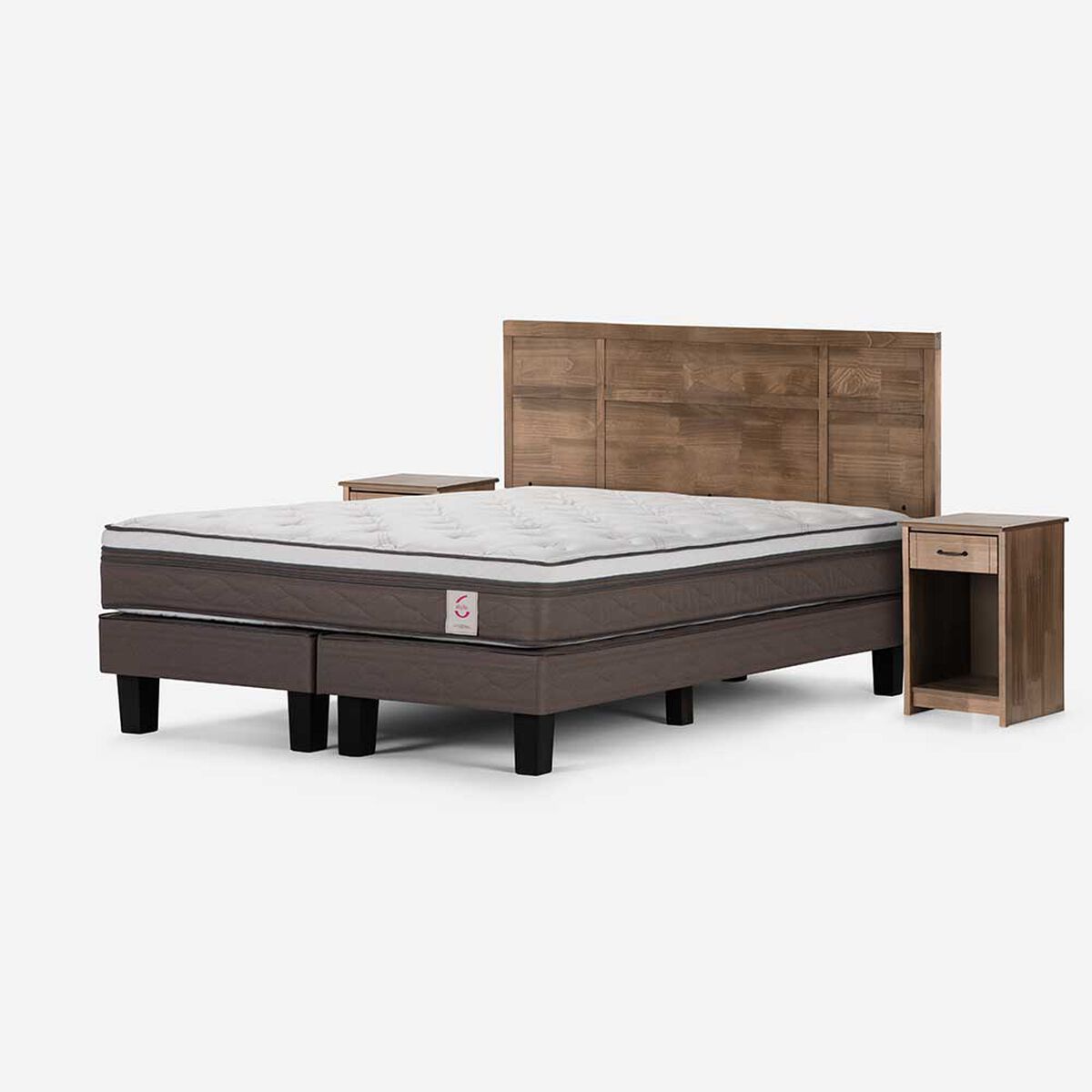 Cama Europea Rosen Base Dividida King New Style 6 + Respaldo + 2 Veladores
