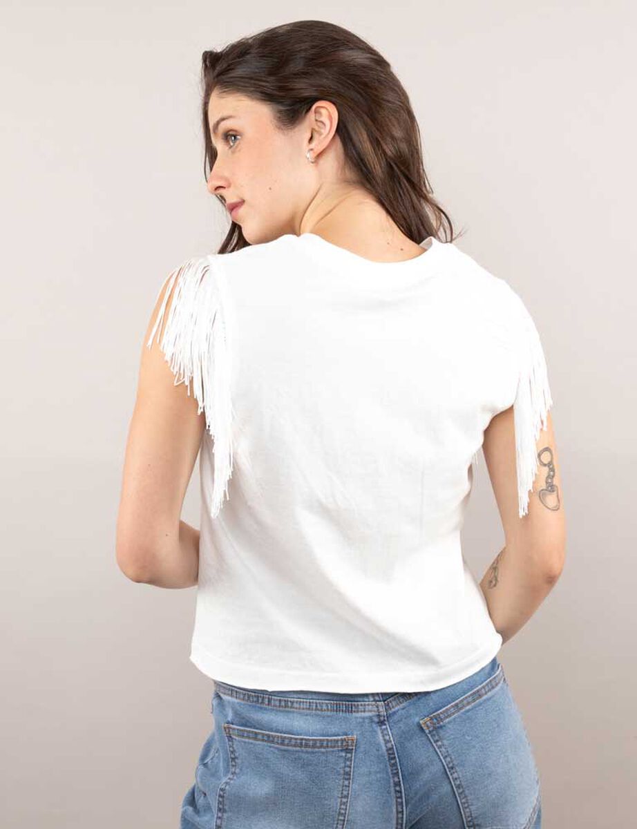 Polera Con Estampado Sin Mangas Flecos Mujer Icono