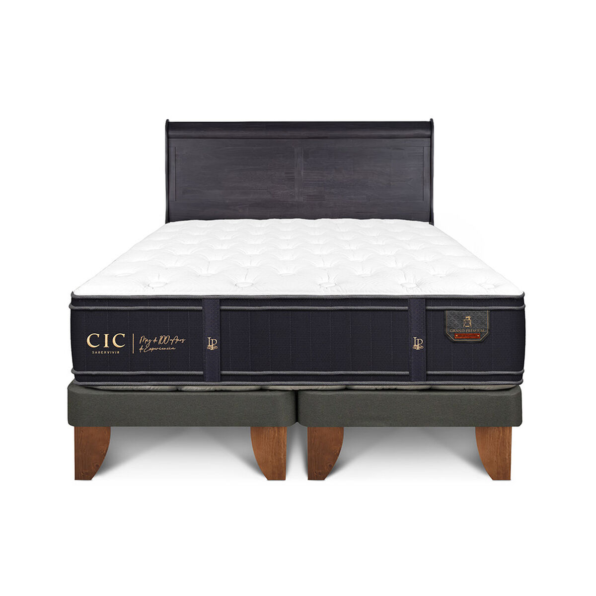 Cama Europea CIC Base Dividida 2 Plazas Grand Premium + Respaldo Miro Negro