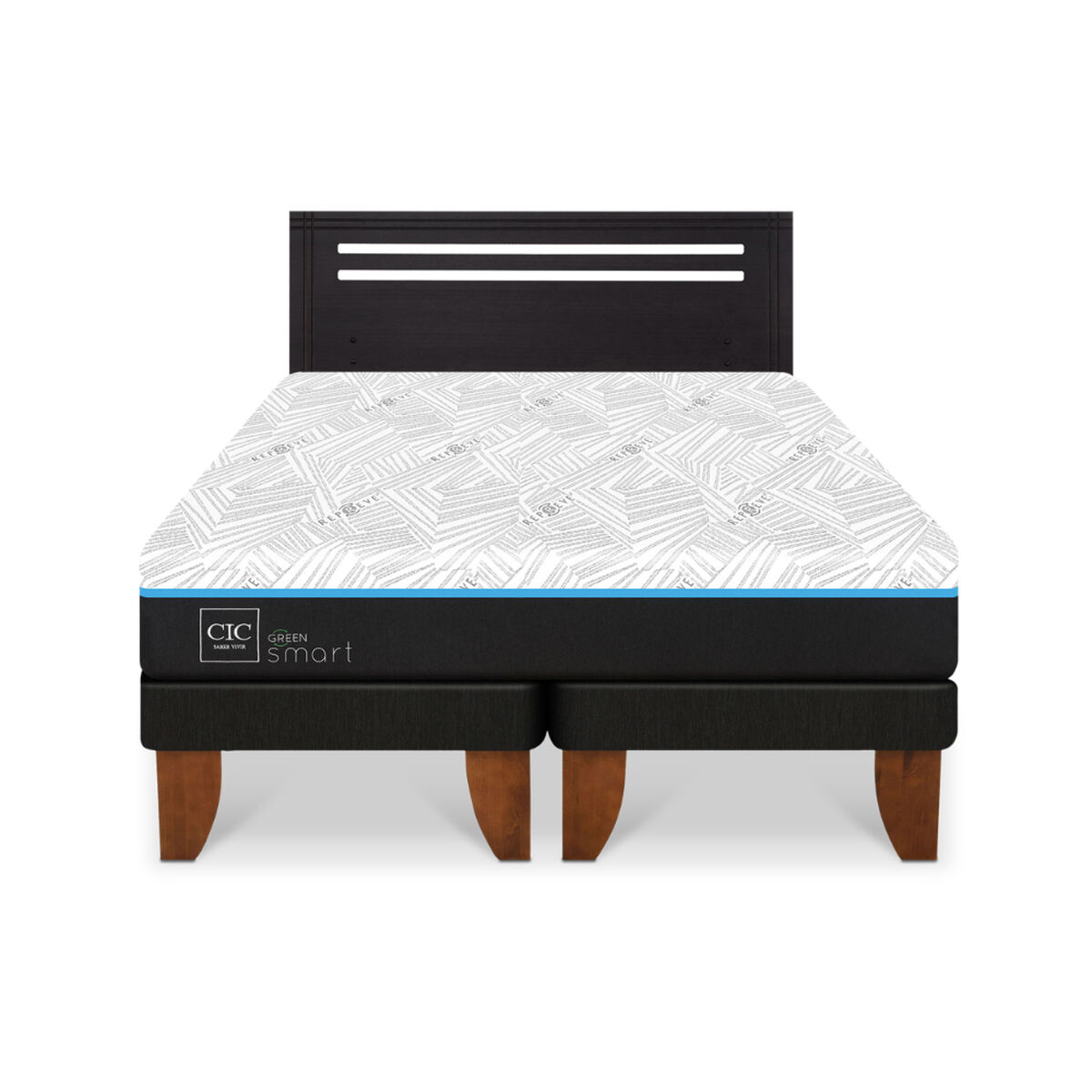Cama Europea CIC Green Infinity 2 Plazas + 1 Respaldo Munich Negro