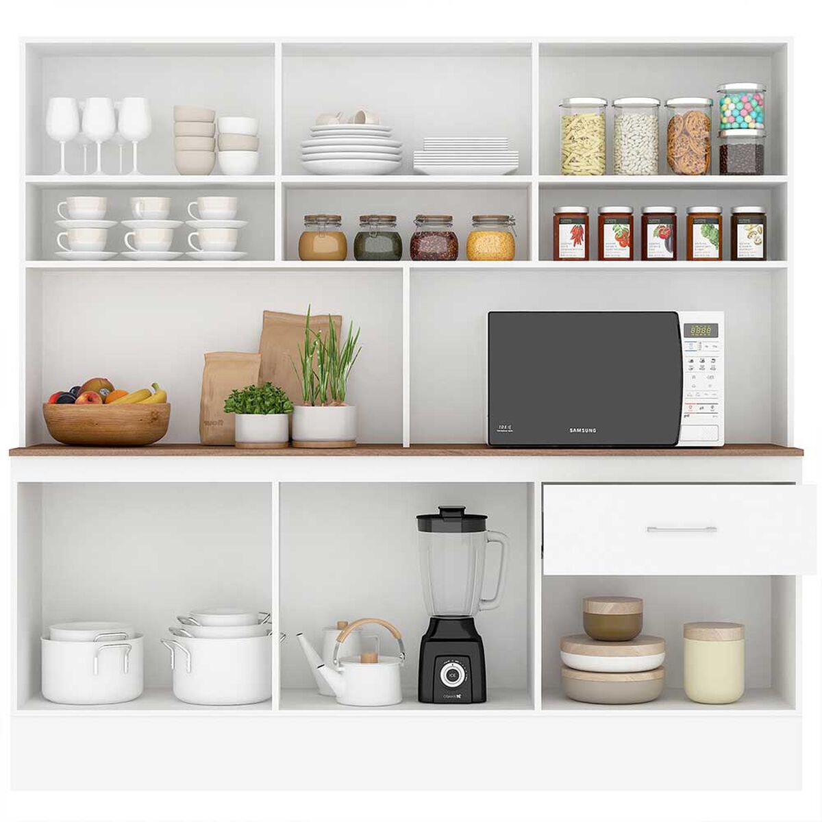 Mueble de Cocina Vekkahome White 1 Cajón 12 Puertas Café