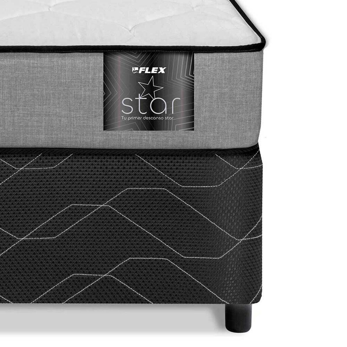 Cama Americana Flex 1 Plaza Star + Respaldo Royal Negro + Velador Rock