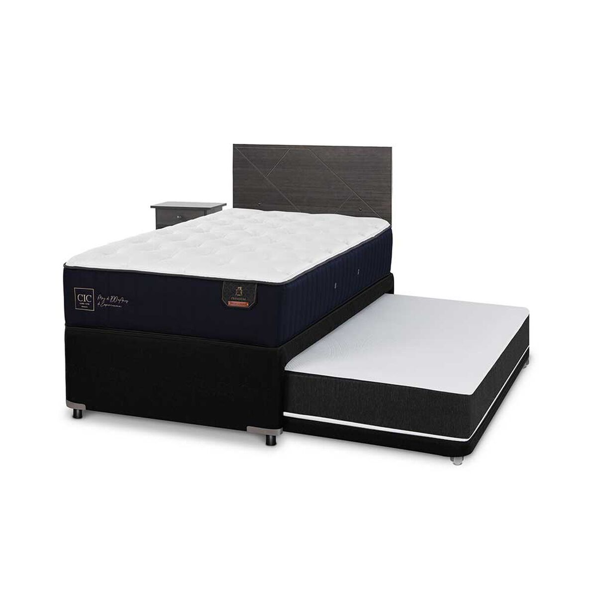 Cama Nido CIC 1,5 Plazas Premium + Respaldo + Velador Villarrica
