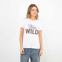 Polera Con Estampado Manga Corta Mujer Icono Blanco