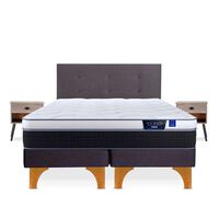 Cama Europea Flex 2 Plazas Nexus Base Dividida + Respaldo Royal Grafito + Veladores Rock