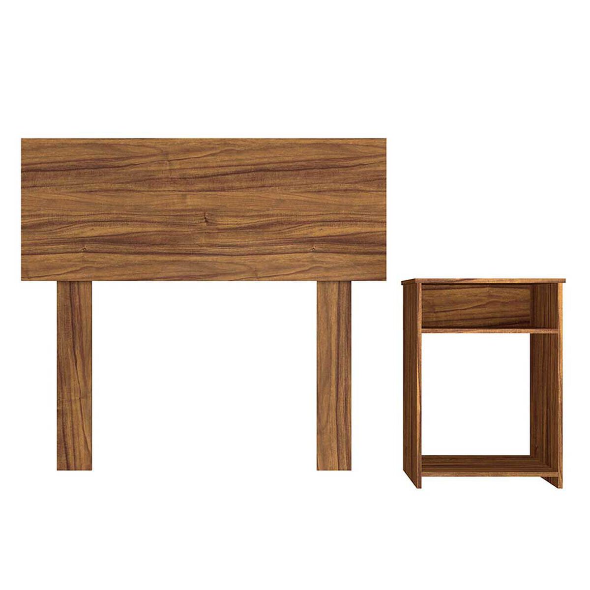 Combo Cama Europea Celta 1,5 Plaza Cádiz + Respaldo + Velador Casanova Nogal
