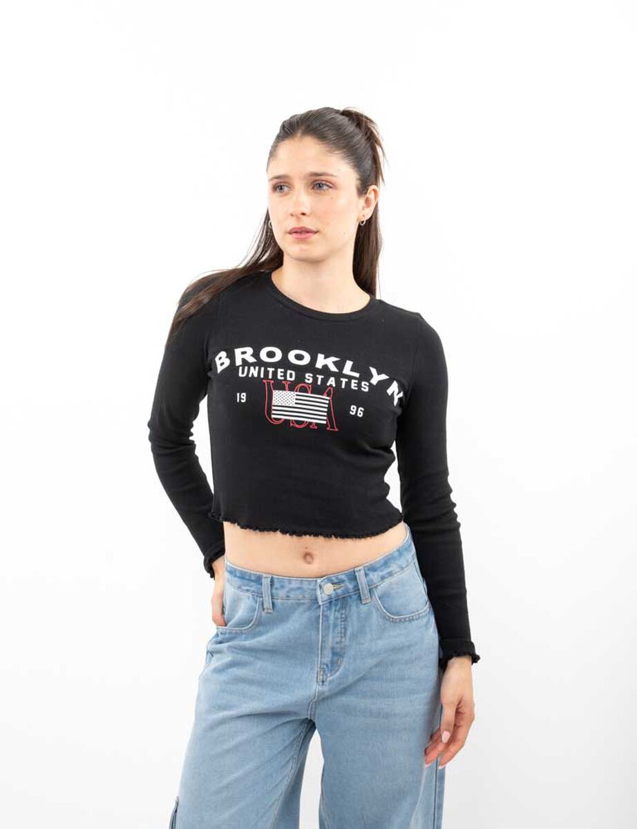 Polera Con Estampado Crop Manga Larga Mujer Icono
