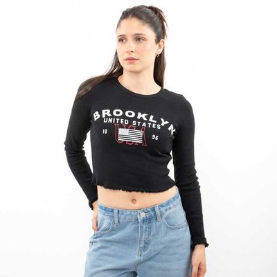 Polera Con Estampado Crop Manga Larga Mujer Icono