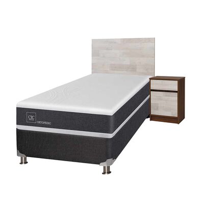 Imagen 2 del producto Box Spring CIC 1,5 Plazas Ortopedic + Respaldo + Velador