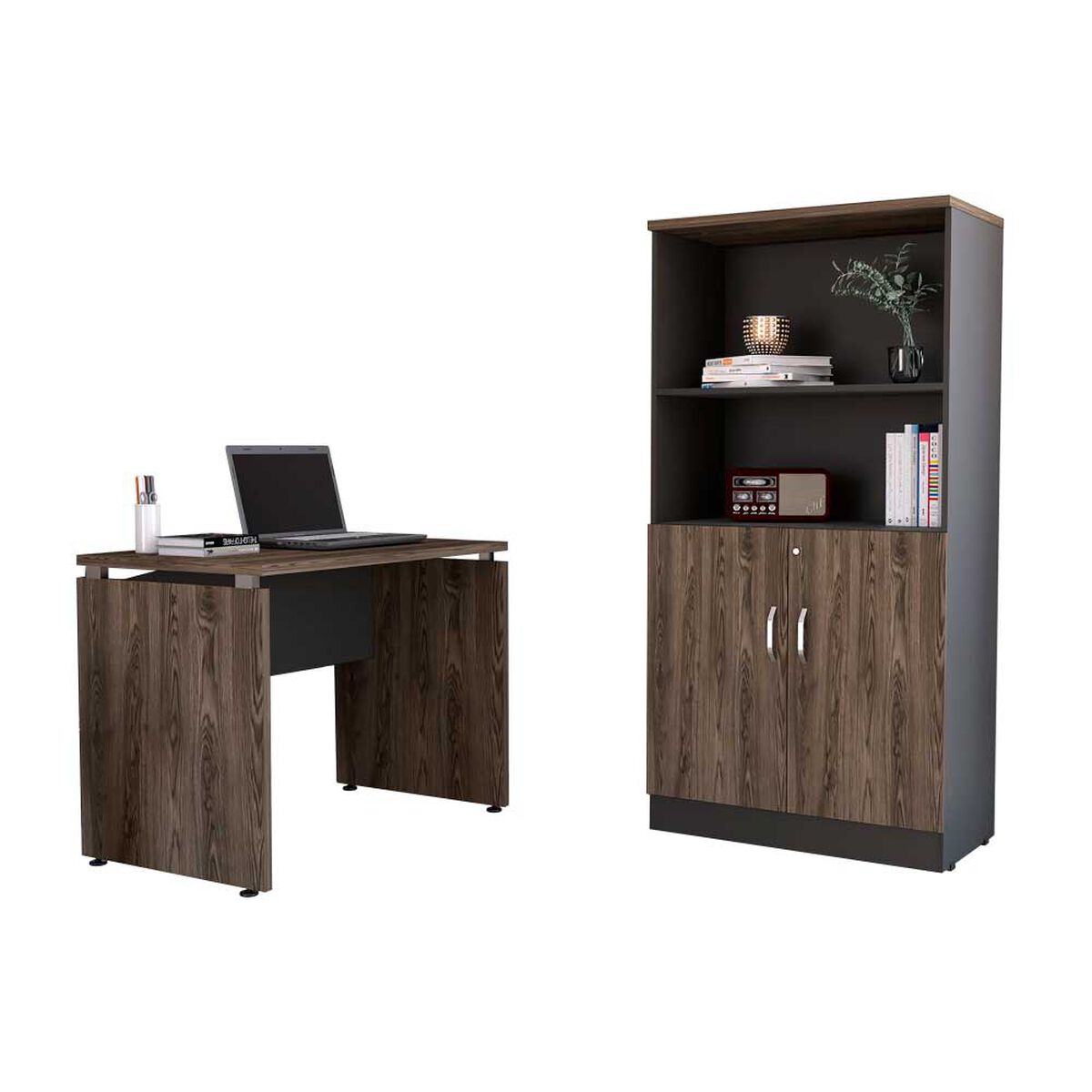 Combo Escritotio + Biblioteca 2 Puertas TuHome Home Office Negro Soft-Co&ntilde;ac