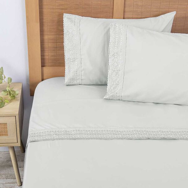 Juego de Sábanas Plumetti 2 Plazas Broderie Celeste