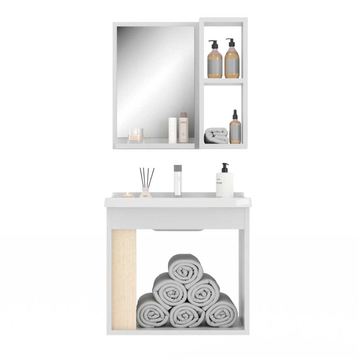 Combo Baño Vanitorio + Espejo Home Mobili Parati Blanco