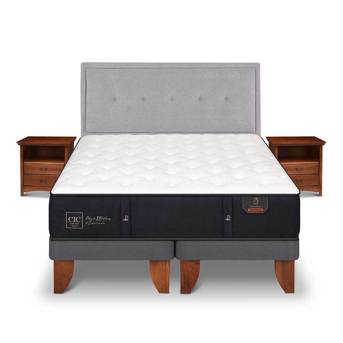 Cama Europea CIC Base Dividida King Premium + Respaldo + Veladores