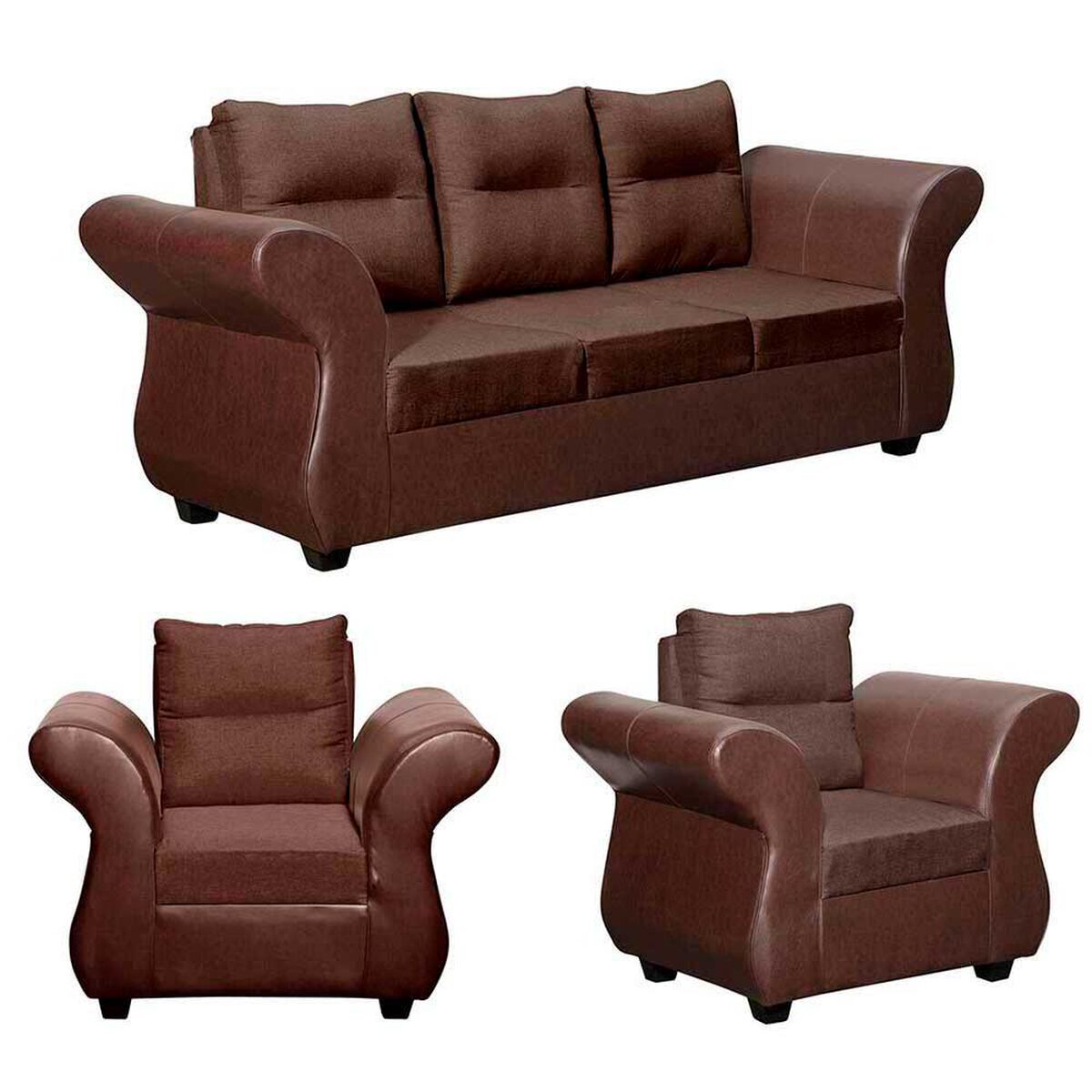 Juego de Living Dise&ntilde;o A&M Home Zara Sof&aacute; 3 Cuerpos + Dos Sillones 1 Cuerpo Chocolate