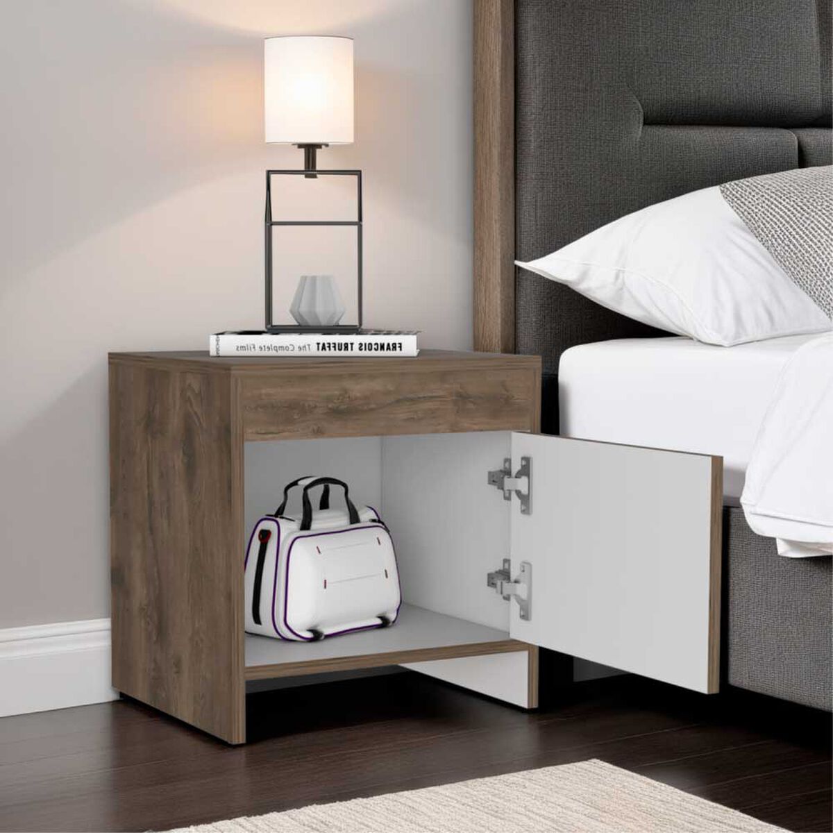 Velador TuHome Colore 1 Puerta Bellota y Blanco