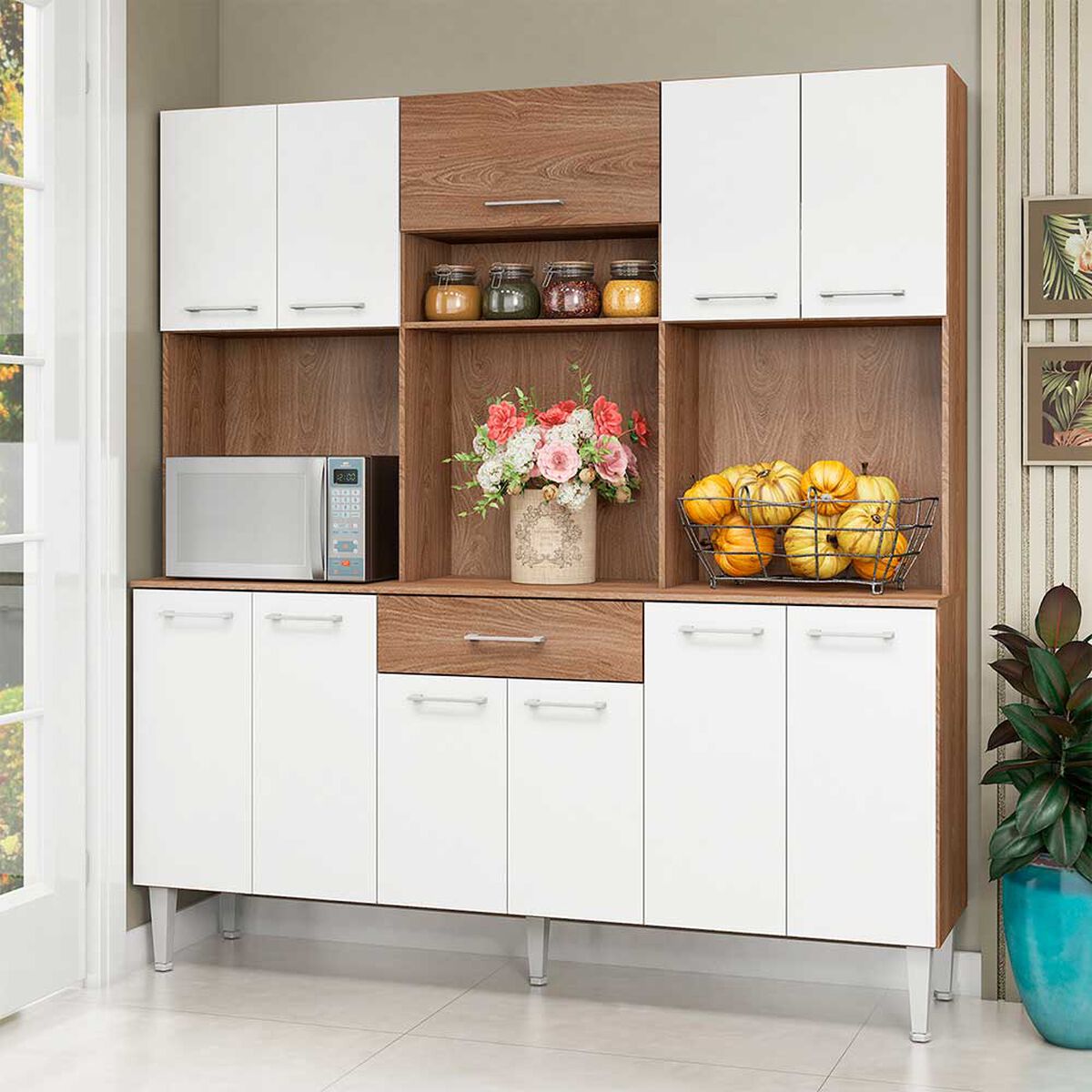 Mueble de Cocina Vekkahome Emi 1 Caj&oacute;n 12 Puertas Caf&eacute;