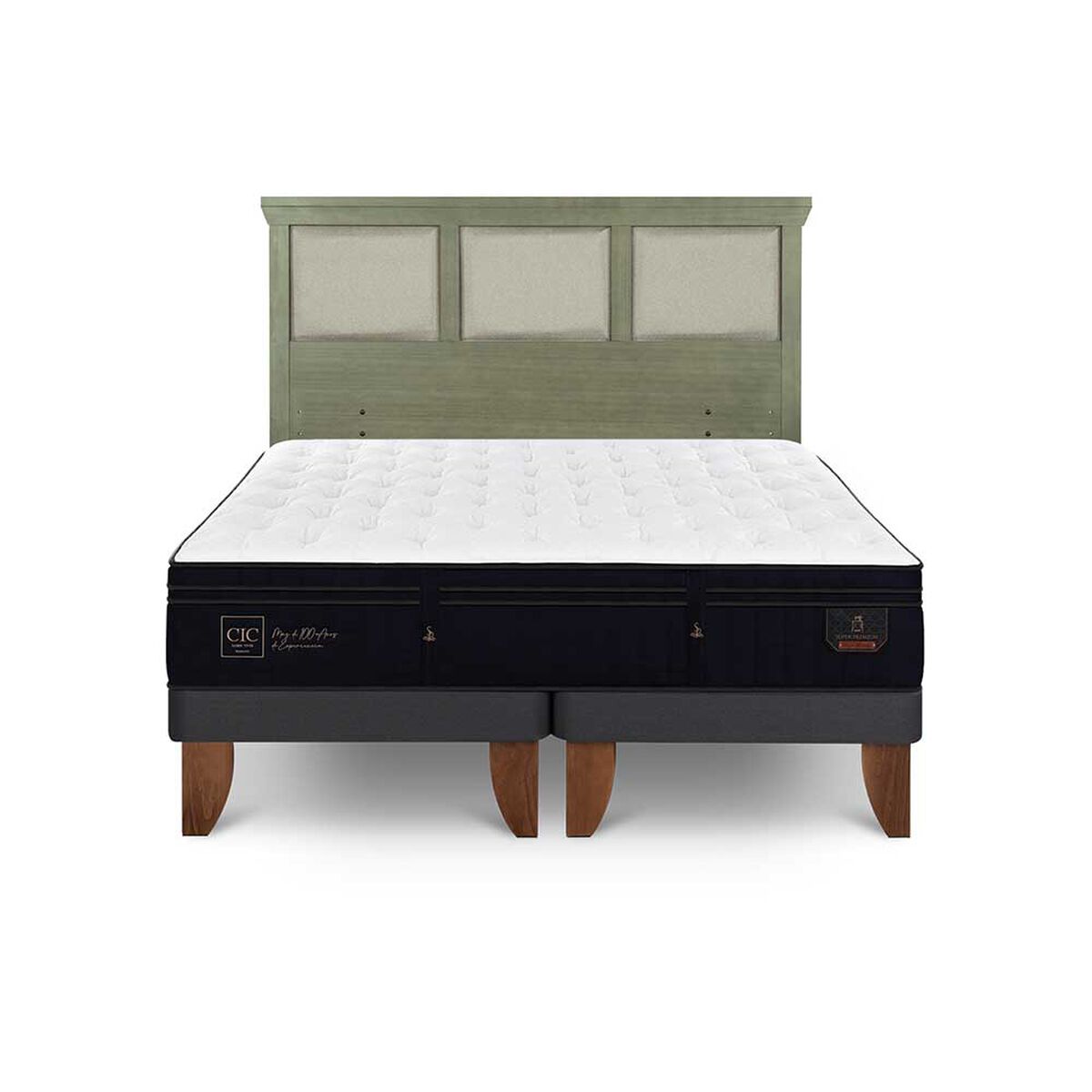Cama Europea CIC Base Dividida 2 Plazas Súper Premium + Respaldo Torino Olivo