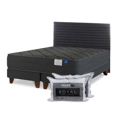 Cama Europea Flex 2 Plazas Black + Respaldo + 2 almohadas