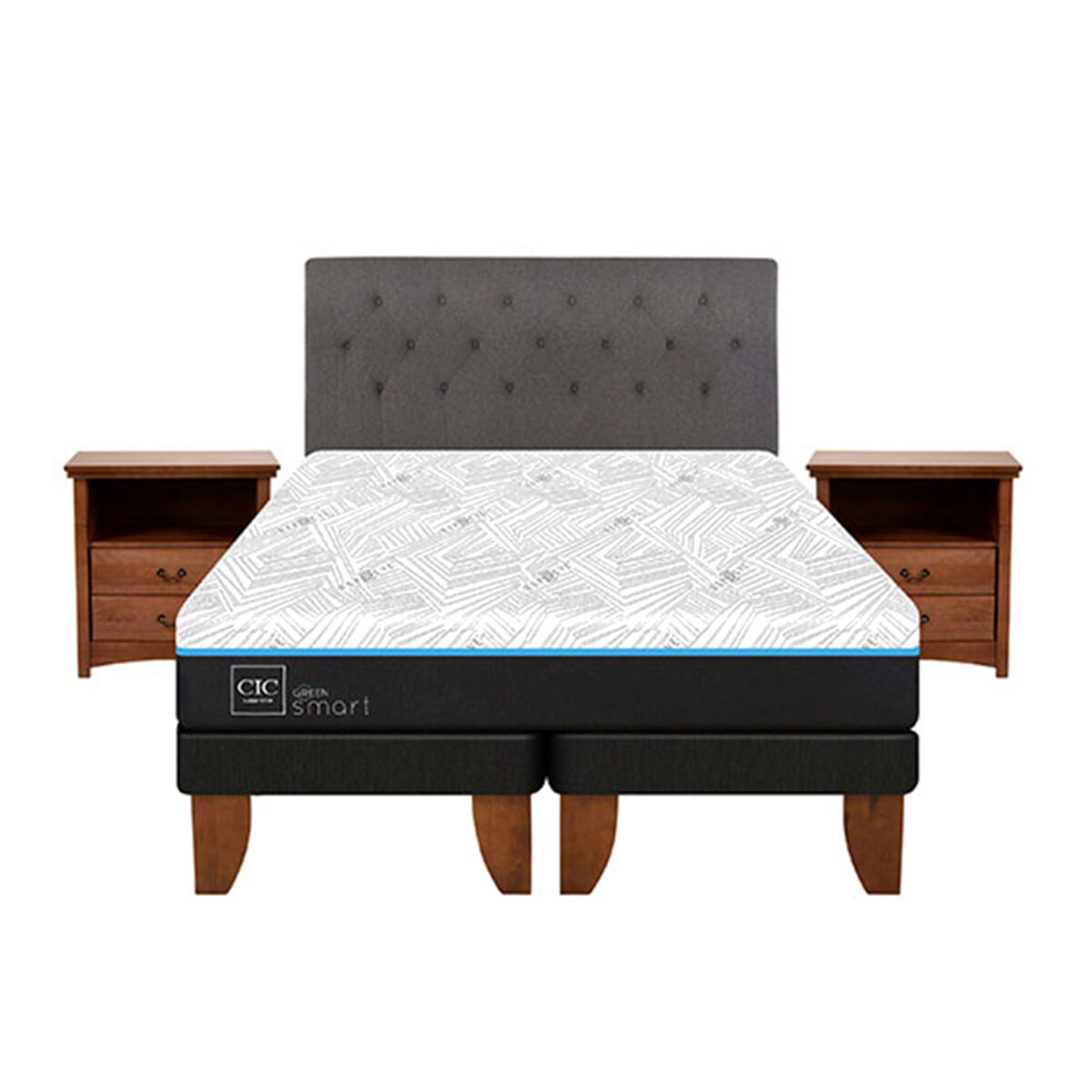 Cama Europea CIC Green Infinity 2 Plazas + 1 Respaldo + 2 Veladores Kavery